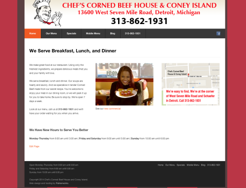 Be sure to check out the new mobile-friendly website, blog, and Facebook page for Chef’s Corned Beef House